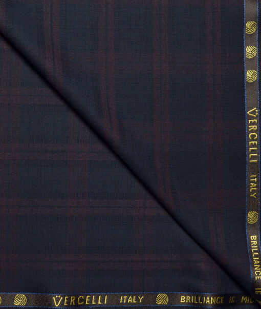 Vercelli Italy Super 150's Checks 70% Merino Wool Suiting Fabric (Dark Blue)