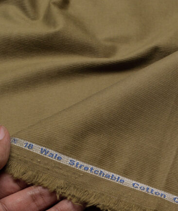 Arvind Tresca  Corduroy Cotton 18 Wales Stretchable Suiting Fabric (Muesli Green)