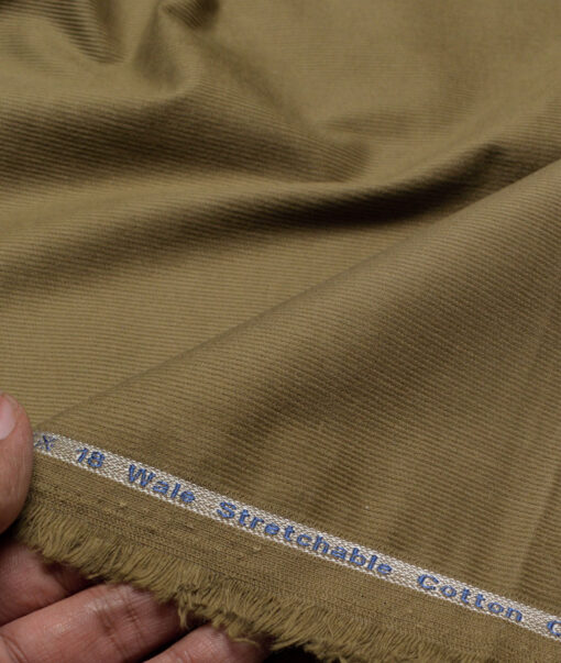 Arvind Tresca  Corduroy Cotton 18 Wales Stretchable Suiting Fabric (Muesli Green)