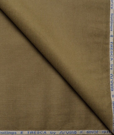 Arvind Tresca  Corduroy Cotton 18 Wales Stretchable Suiting Fabric (Muesli Green)