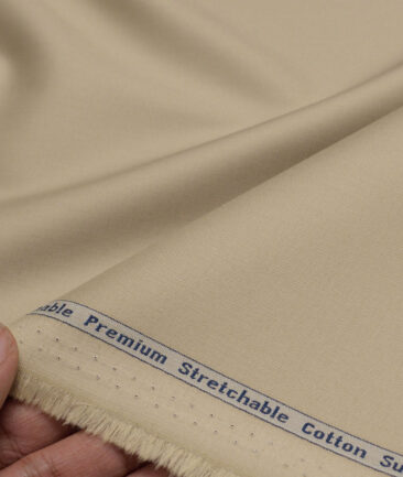 Arvind Tresca  Solids Wrinkle Resistant Premium Cotton Stretchable Trouser or Chinos Fabric (Beige)