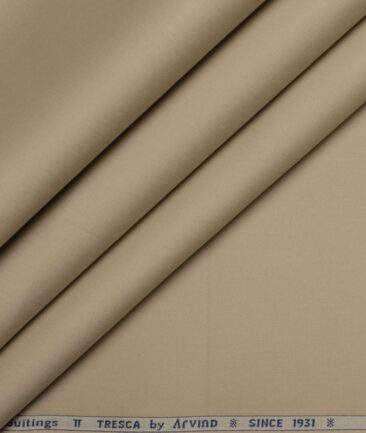 Arvind Tresca  Solids Wrinkle Resistant Premium Cotton Stretchable Trouser or Chinos Fabric (Beige)
