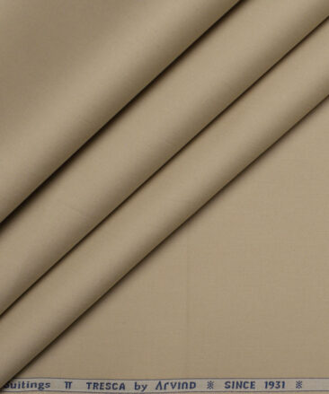 Arvind Tresca  Solids Wrinkle Resistant Premium Cotton Stretchable Trouser or Chinos Fabric (Beige)