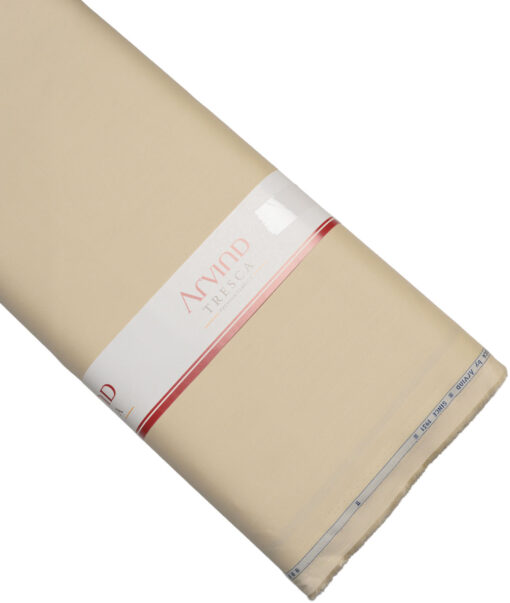 Arvind Tresca  Solids Wrinkle Resistant Premium Cotton Stretchable Trouser or Chinos Fabric (Cream)