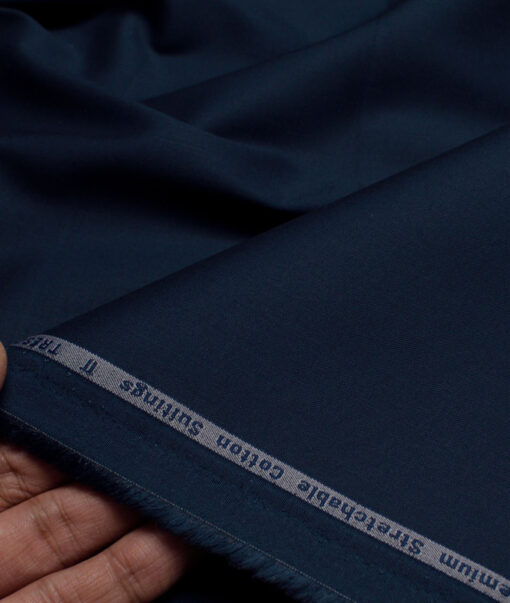Arvind Tresca  Solids Wrinkle Resistant Premium Cotton Stretchable Trouser or Chinos Fabric (Dark Royal Blue)