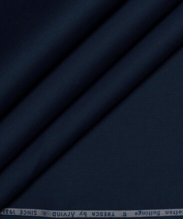 Arvind Tresca  Solids Wrinkle Resistant Premium Cotton Stretchable Trouser or Chinos Fabric (Dark Royal Blue)