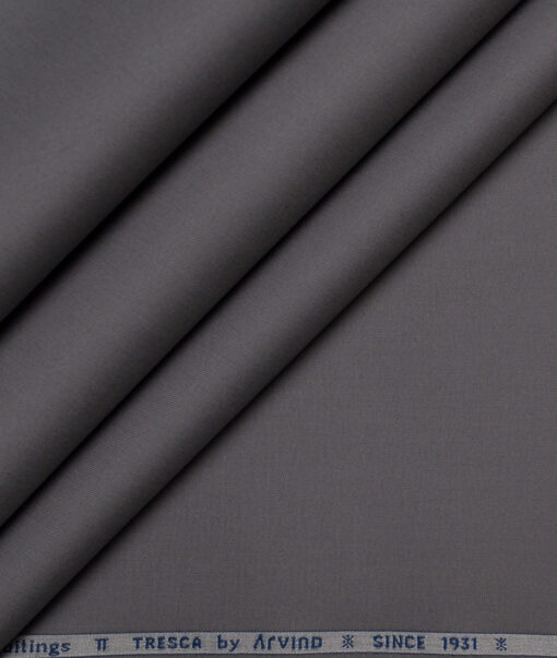 Arvind Tresca  Solids Wrinkle Resistant Premium Cotton Stretchable Trouser or Chinos Fabric (Grey)