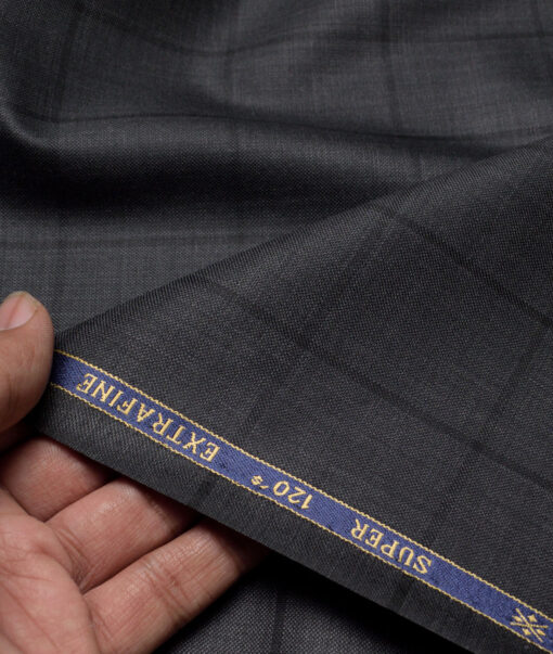 Cavalero Italy Super 120's Checks 50% Merino Wool Suiting Fabric (Dark Grey)
