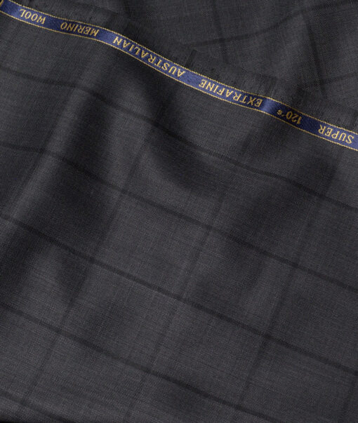 Cavalero Italy Super 120's Checks 50% Merino Wool Suiting Fabric (Dark Grey)