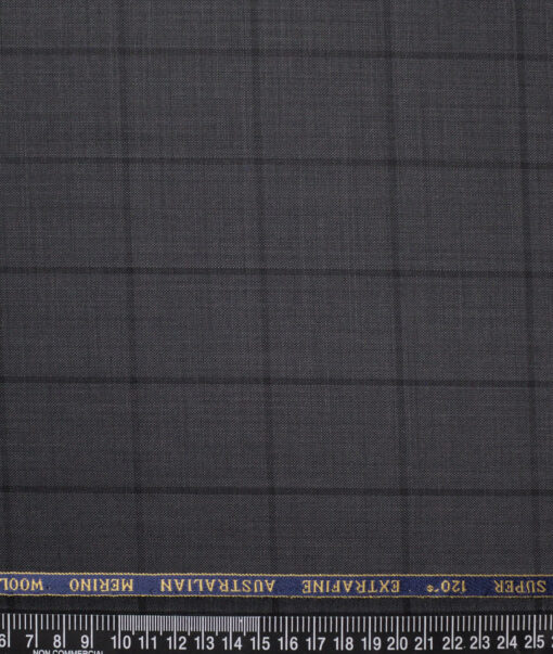 Cavalero Italy Super 120's Checks 50% Merino Wool Suiting Fabric (Dark Grey)