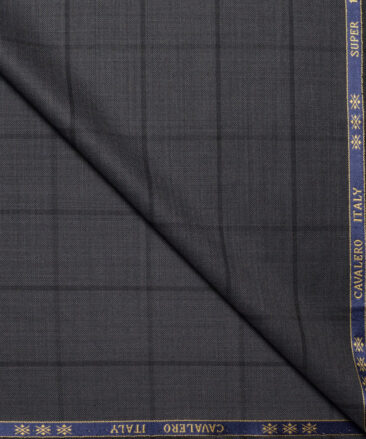 Cavalero Italy Super 120's Checks 50% Merino Wool Suiting Fabric (Dark Grey)