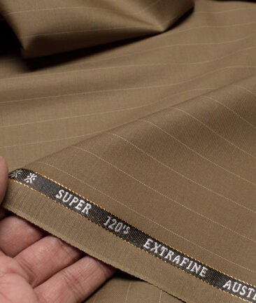 Cavalero Italy Super 120's Striped 30% Merino Wool Suiting Fabric (Brown)
