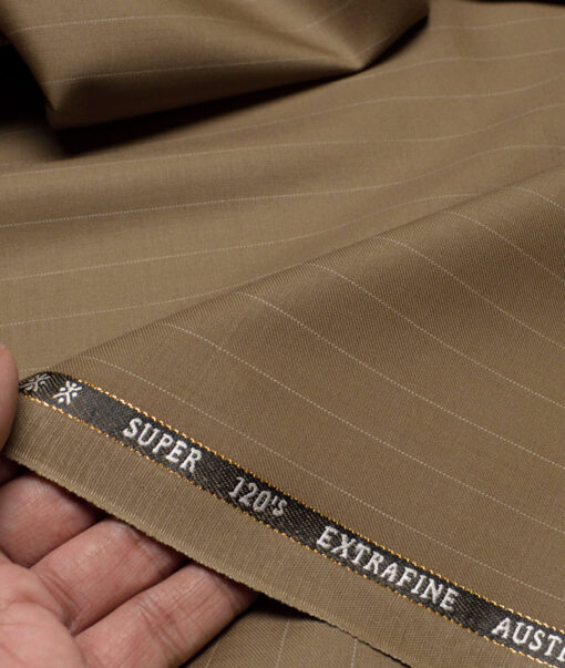 Cavalero Italy Super 120's Striped 30% Merino Wool Suiting Fabric (Brown)