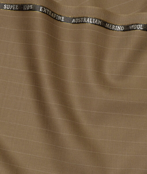Cavalero Italy Super 120's Striped 30% Merino Wool Suiting Fabric (Brown)