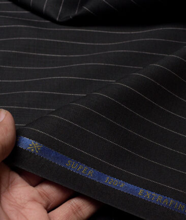 Cavalero Italy Super 120's Striped 60% Merino Wool Suiting Fabric (Black)