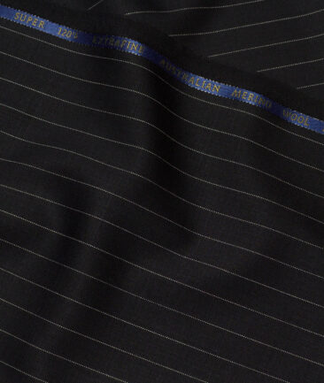 Cavalero Italy Super 120's Striped 60% Merino Wool Suiting Fabric (Black)