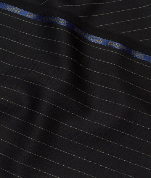 Cavalero Italy Super 120's Striped 60% Merino Wool Suiting Fabric (Black)