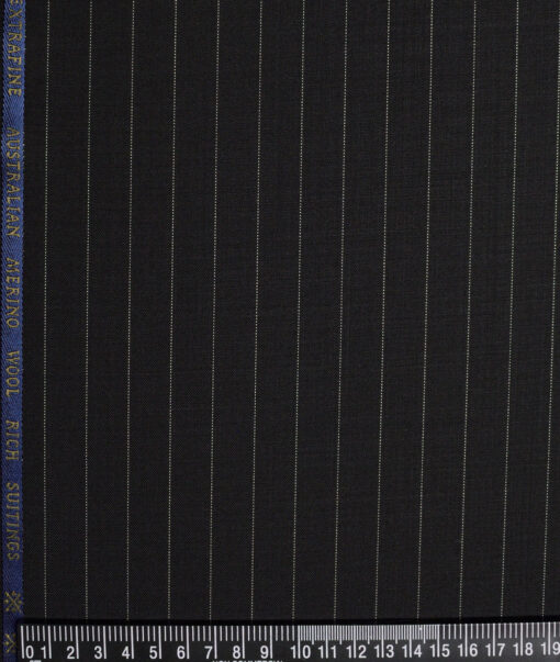 Cavalero Italy Super 120's Striped 60% Merino Wool Suiting Fabric (Black)
