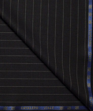 Cavalero Italy Super 120's Striped 60% Merino Wool Suiting Fabric (Black)