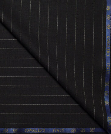 Cavalero Italy Super 120's Striped 60% Merino Wool Suiting Fabric (Black)