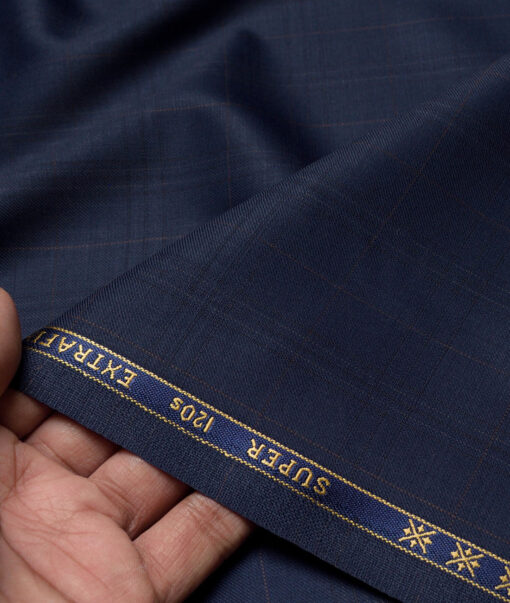 Cavalero Italy Super 120's Checks 52% Merino Wool Suiting Fabric (Dark Royal Blue)