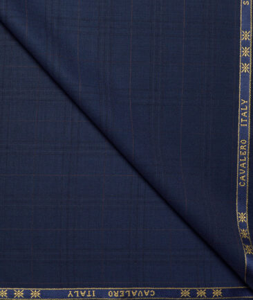 Cavalero Italy Super 120's Checks 52% Merino Wool Suiting Fabric (Dark Royal Blue)
