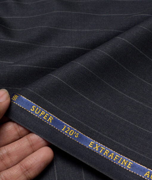 Cavalero Italy Super 120's Striped 60% Merino Wool Suiting Fabric (Dark Greyish Blue)