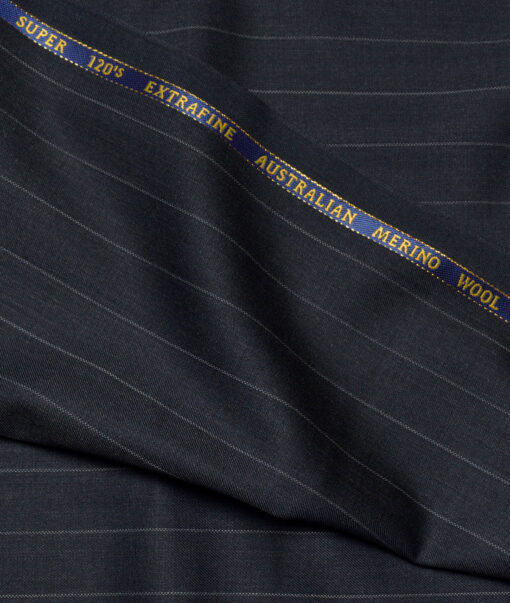 Cavalero Italy Super 120's Striped 60% Merino Wool Suiting Fabric (Dark Greyish Blue)