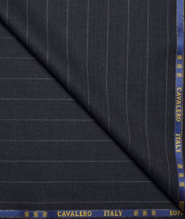 Cavalero Italy Super 120's Striped 60% Merino Wool Suiting Fabric (Dark Greyish Blue)