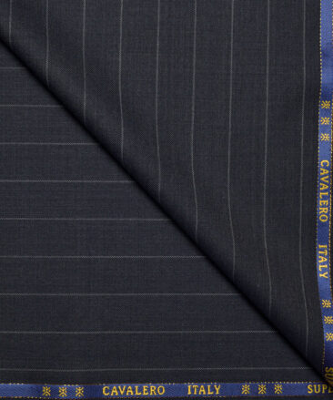 Cavalero Italy Super 120's Striped 60% Merino Wool Suiting Fabric (Dark Greyish Blue)