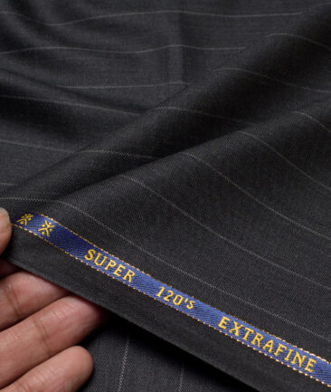 Cavalero Italy Super 120's Striped 60% Merino Wool Suiting Fabric (Blackish Grey)