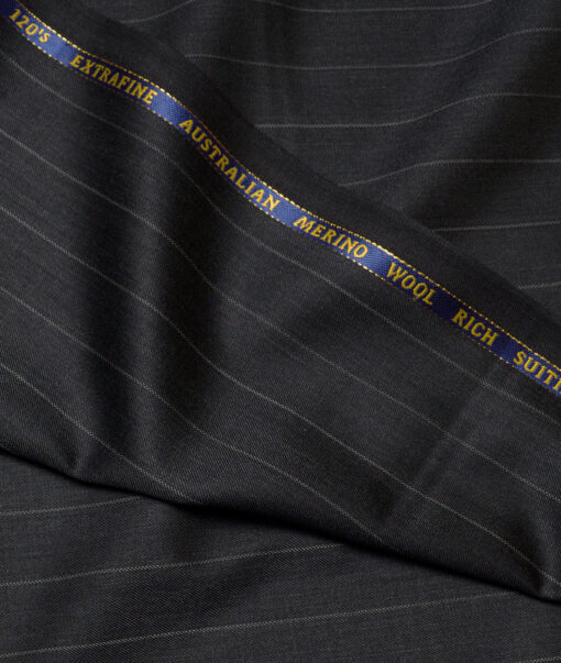 Cavalero Italy Super 120's Striped 60% Merino Wool Suiting Fabric (Blackish Grey)