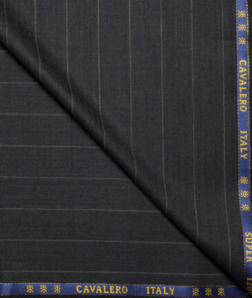 Cavalero Italy Super 120's Striped 60% Merino Wool Suiting Fabric (Blackish Grey)