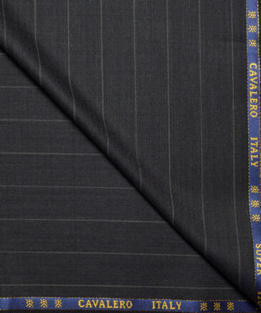 Cavalero Italy Super 120's Striped 60% Merino Wool Suiting Fabric (Blackish Grey)