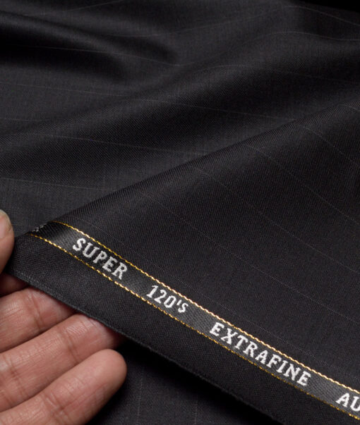 Cavalero Italy Super 120's Striped 60% Merino Wool Suiting Fabric (Black)