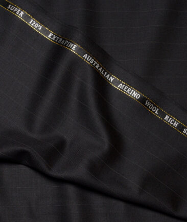 Cavalero Italy Super 120's Striped 60% Merino Wool Suiting Fabric (Black)