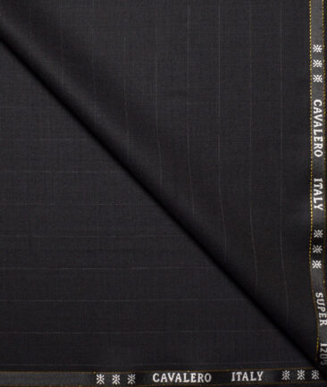 Cavalero Italy Super 120's Striped 60% Merino Wool Suiting Fabric (Black)