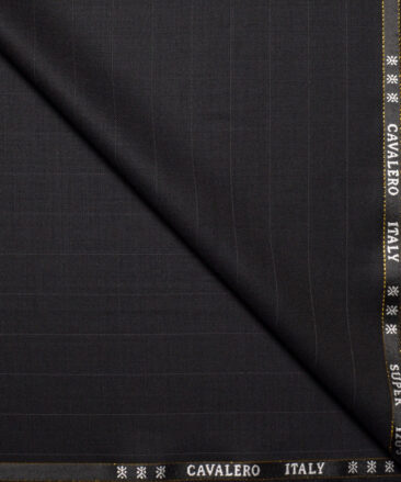 Cavalero Italy Super 120's Striped 60% Merino Wool Suiting Fabric (Black)