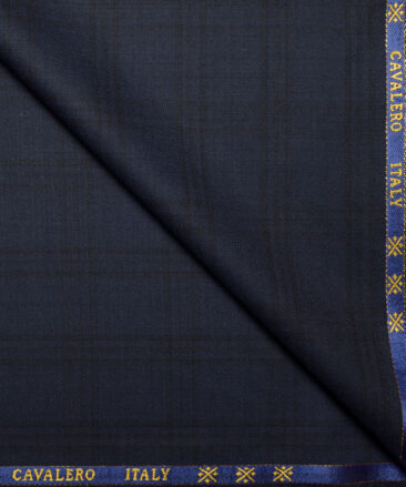 Cavalero Italy Super 120's Checks 60% Merino Wool Suiting Fabric (Dark Blue)