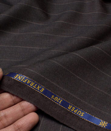 Cavalero Italy Super 120's Striped 60% Merino Wool Suiting Fabric (Dark Brown)