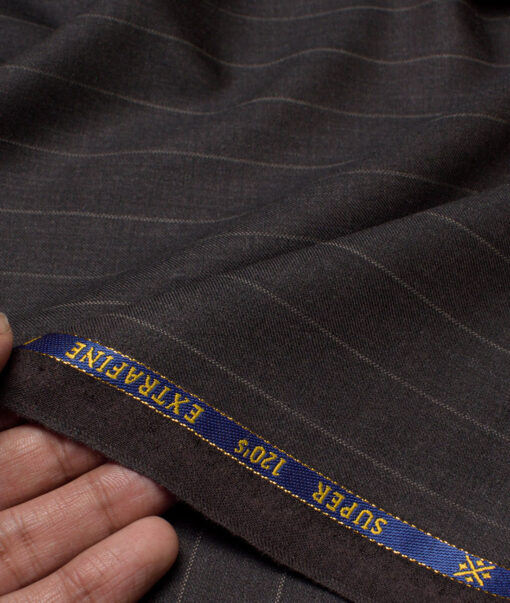 Cavalero Italy Super 120's Striped 60% Merino Wool Suiting Fabric (Dark Brown)