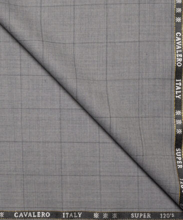 Cavalero Italy Super 120's Checks 60% Merino Wool Suiting Fabric (Light Grey)
