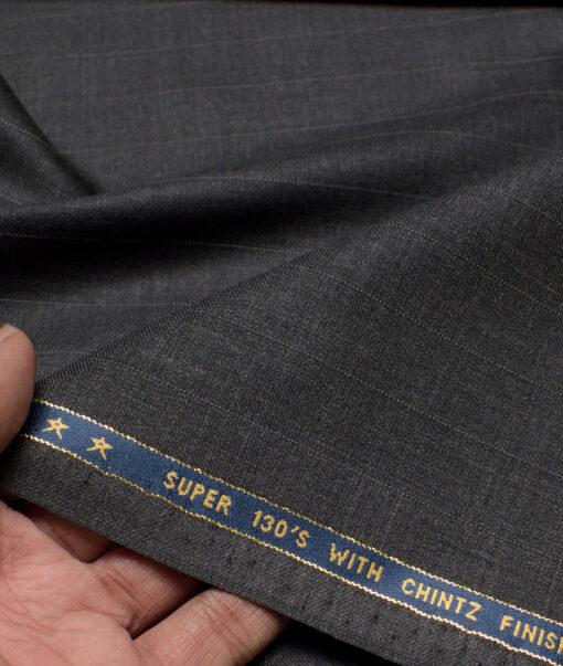 J.Hampstead Super 130's Striped 50% Merino Wool Suiting Fabric (Dark Grey)