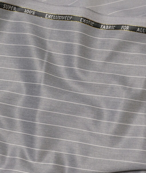J.Hampstead Super 100's Striped 20% Merino Wool Suiting Fabric (Light Grey)