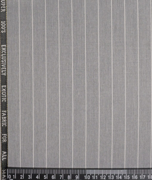 J.Hampstead Super 100's Striped 20% Merino Wool Suiting Fabric (Light Grey)