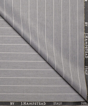 J.Hampstead Super 100's Striped 20% Merino Wool Suiting Fabric (Light Grey)
