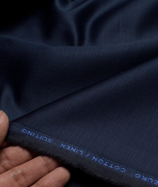 Solino  Solids European Cotton Linen Stretchable Trouser or Chinos Fabric (Dark Royal Blue)