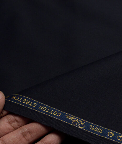 Vercelli italy  Solids Supima Cotton Stretchable Suiting Fabric (Dark Navy Blue)