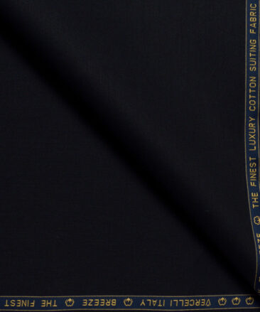 Vercelli italy  Solids Supima Cotton Stretchable Suiting Fabric (Dark Navy Blue)