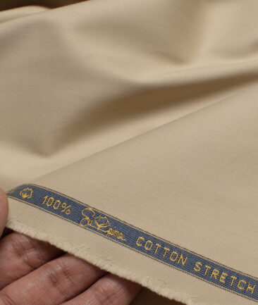 Vercelli italy  Solids Supima Cotton Stretchable Suiting Fabric (Sunset Beige)